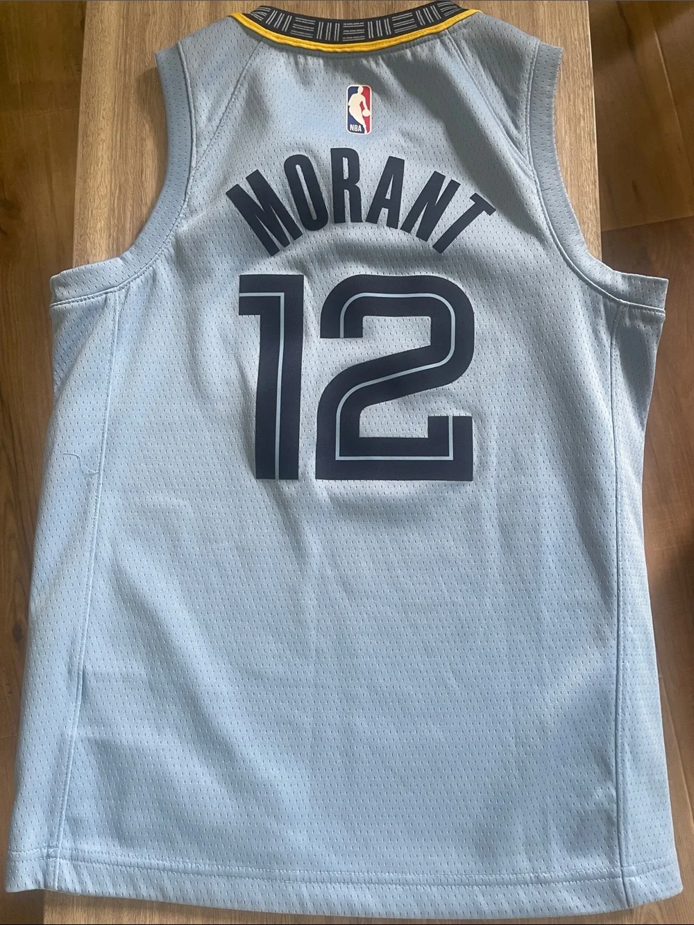 Jordan Light Blue Grizzlies #12 Basketball Jersey with Navy and Yellow Trim